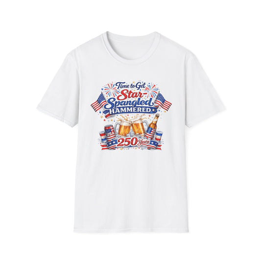 Fourth of July T-Shirt — "Time to Get Star-Spangled Hammered" Patriotic Beer Tee