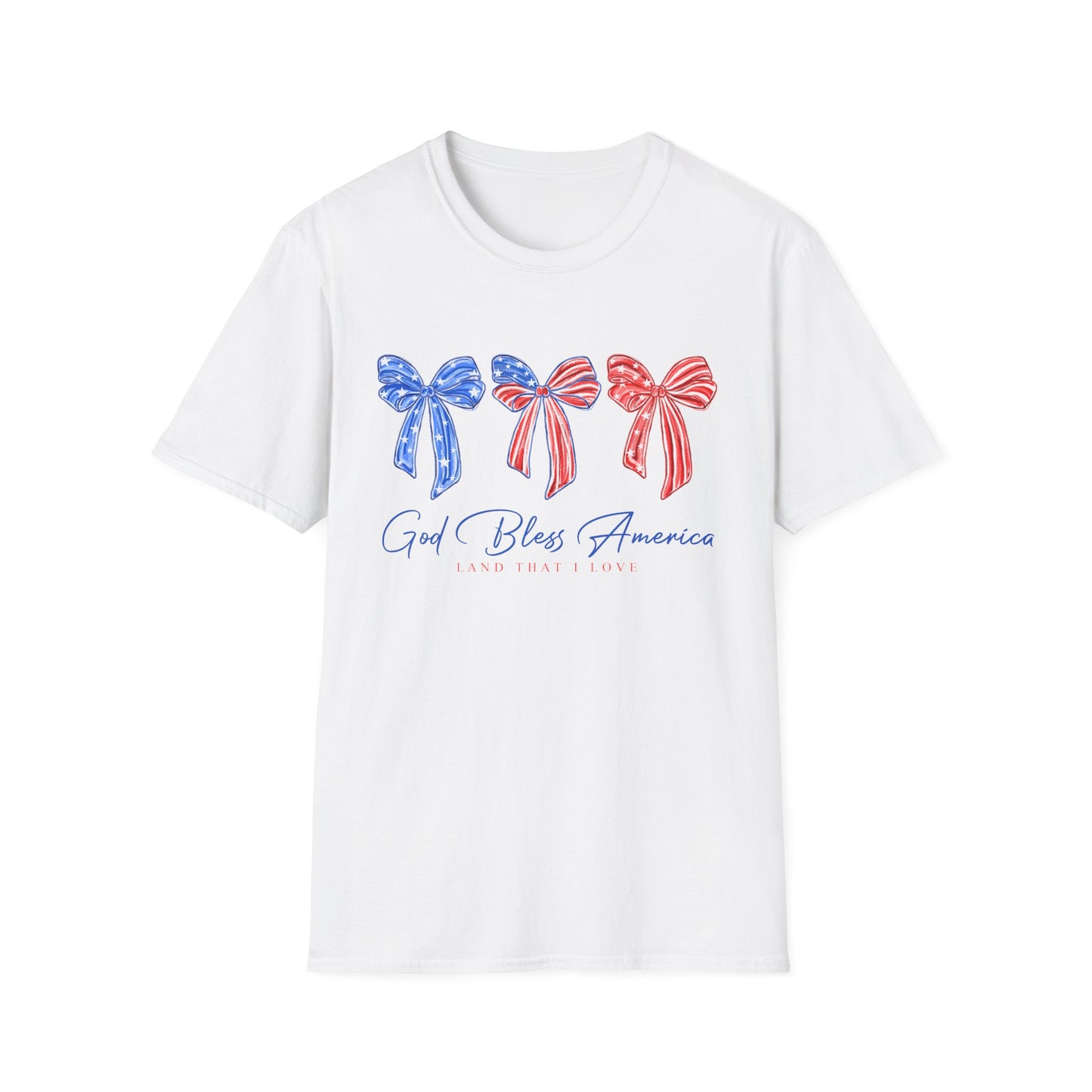 Patriotic Bow T-Shirt – 'God Bless America' Red White Blue Tee