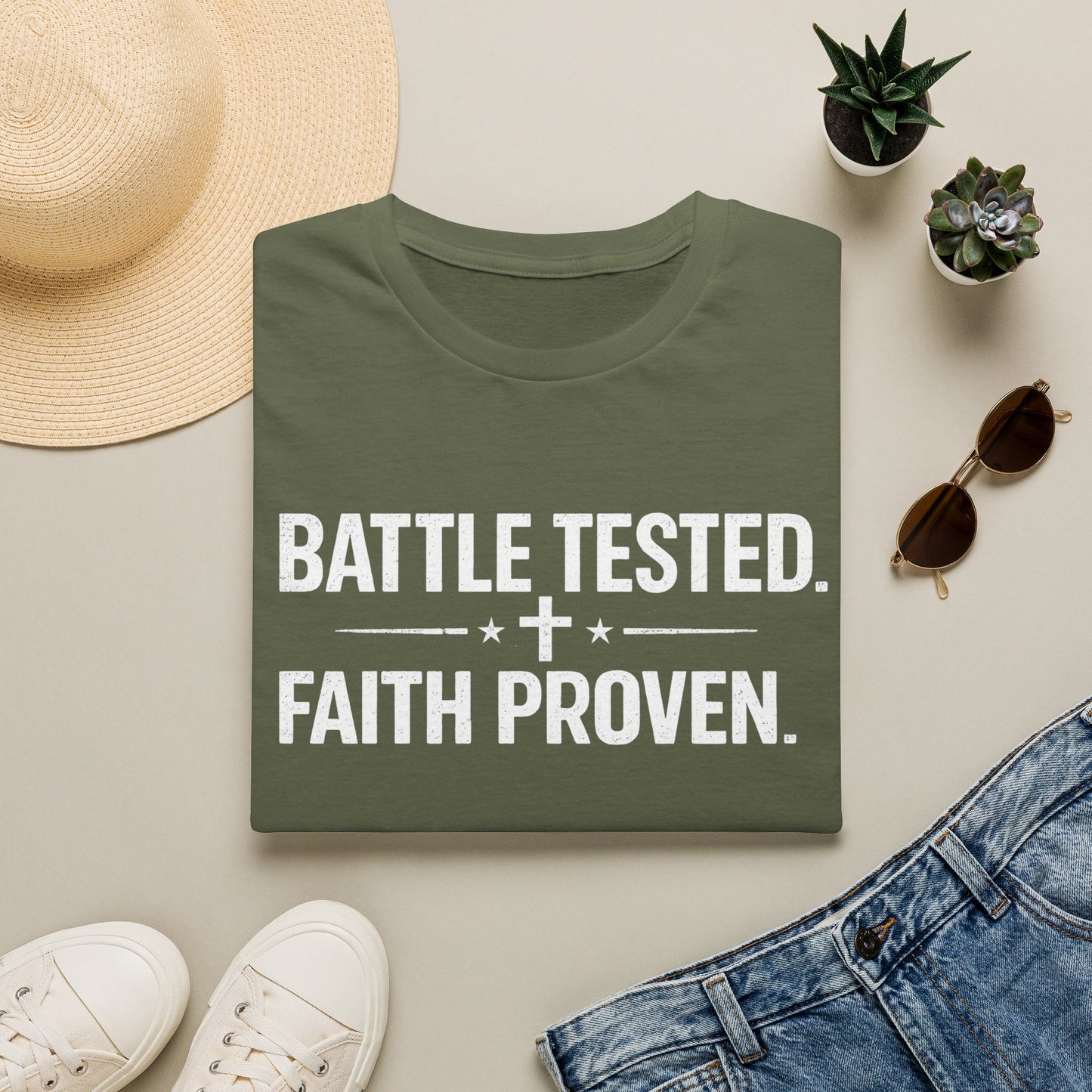 Battle Tested. Faith Proven. Christian Graphic Tee
