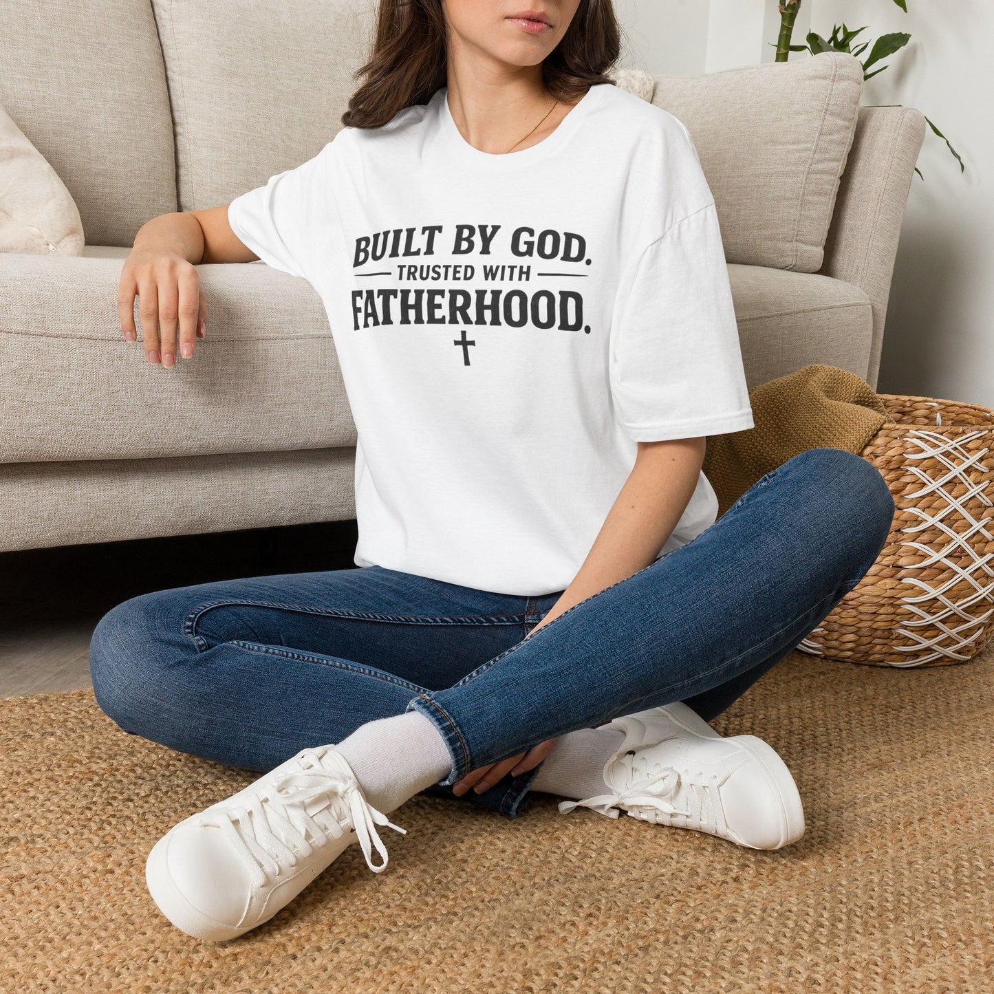 Built by God. Trusted with Fatherhood. Men's Christian Dad T-Shirt
