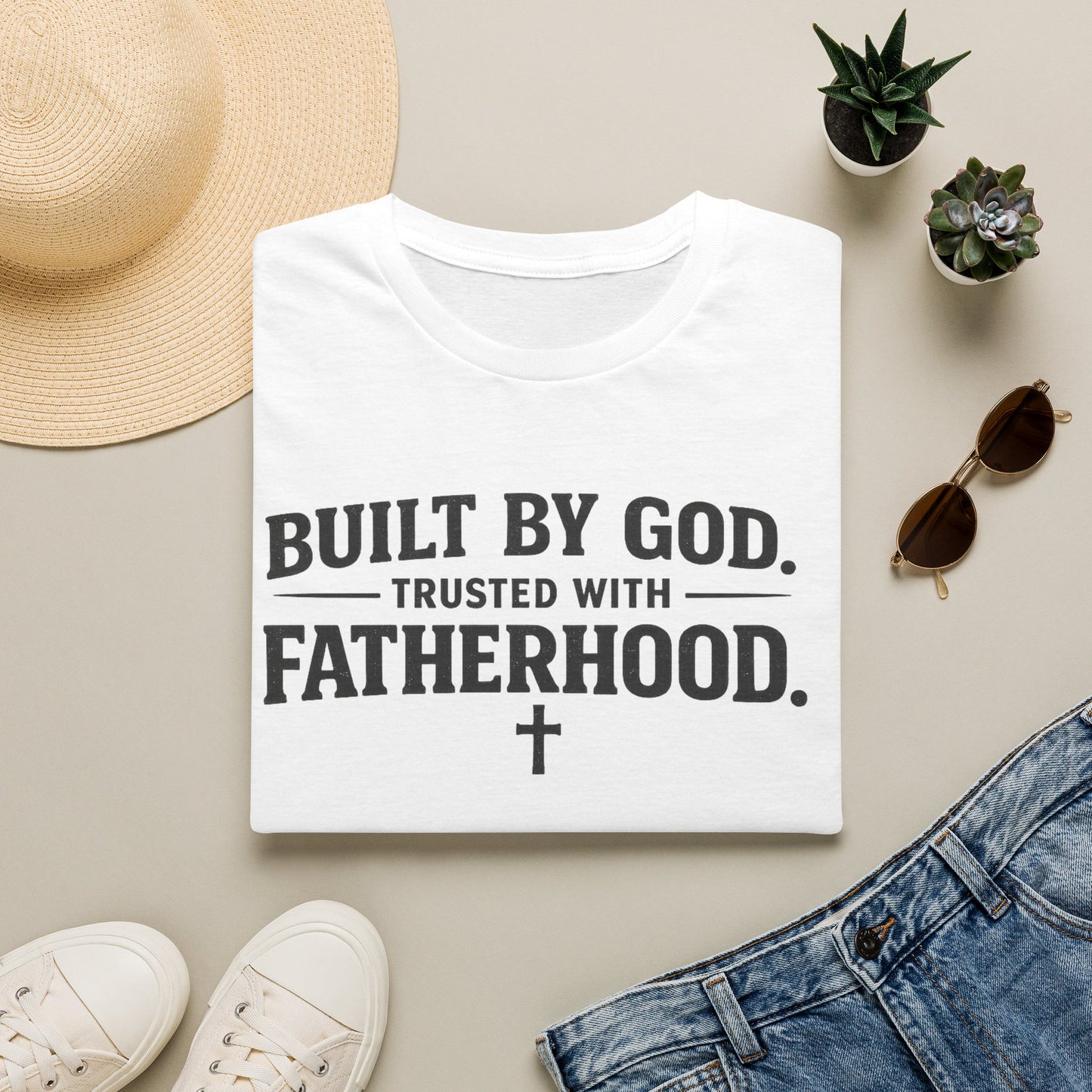 Built by God. Trusted with Fatherhood. Men's Christian Dad T-Shirt
