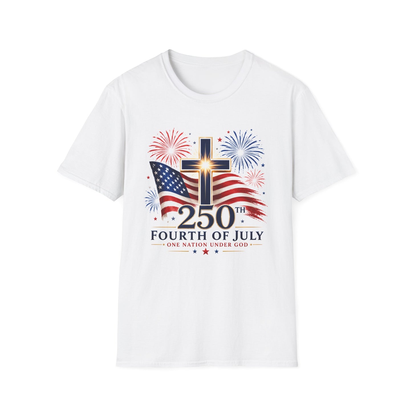 Faith Freedom Fireworks (250th) Christian T-Shirt | Patriotic Cross Graphic Tee