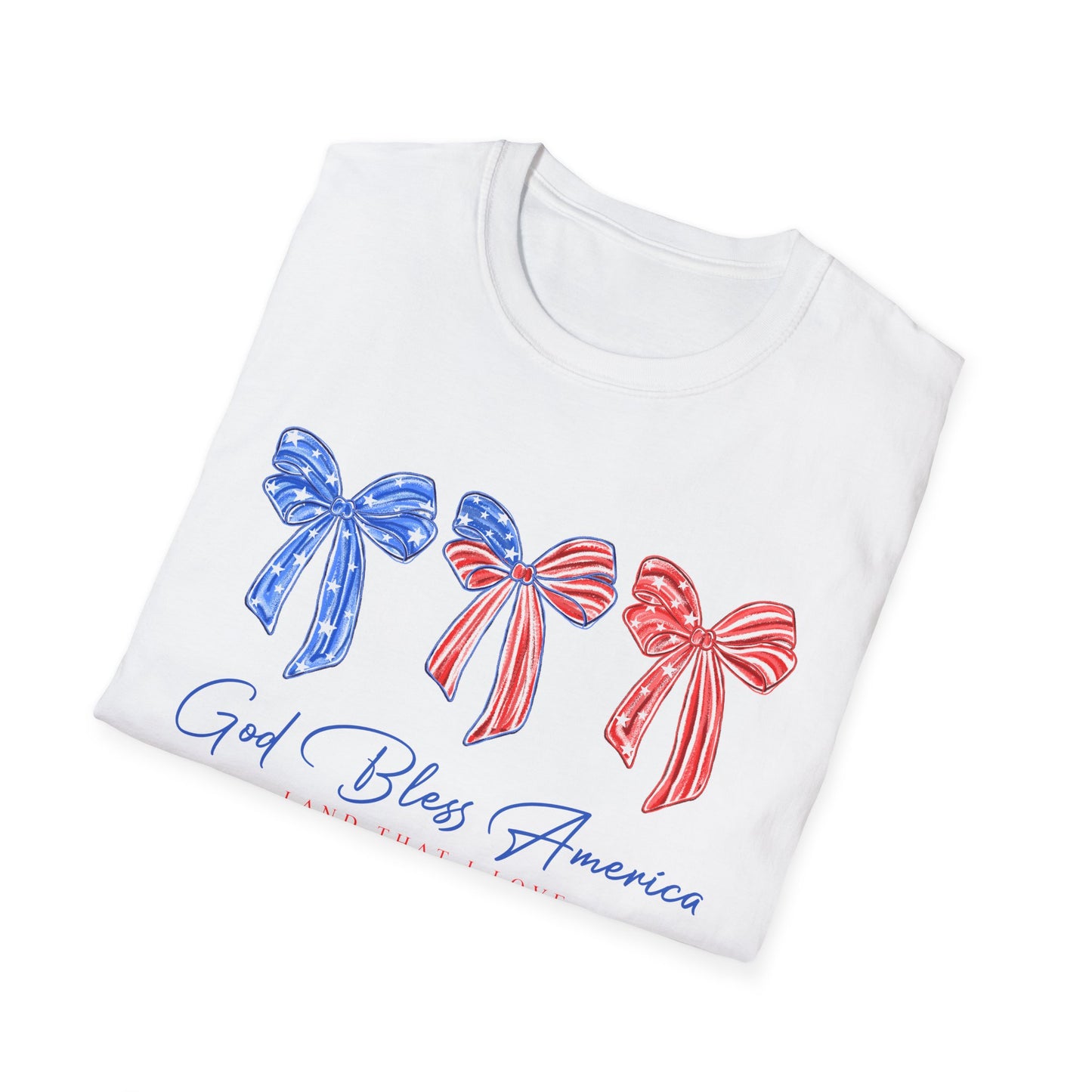 Patriotic Bow T-Shirt – 'God Bless America' Red White Blue Tee
