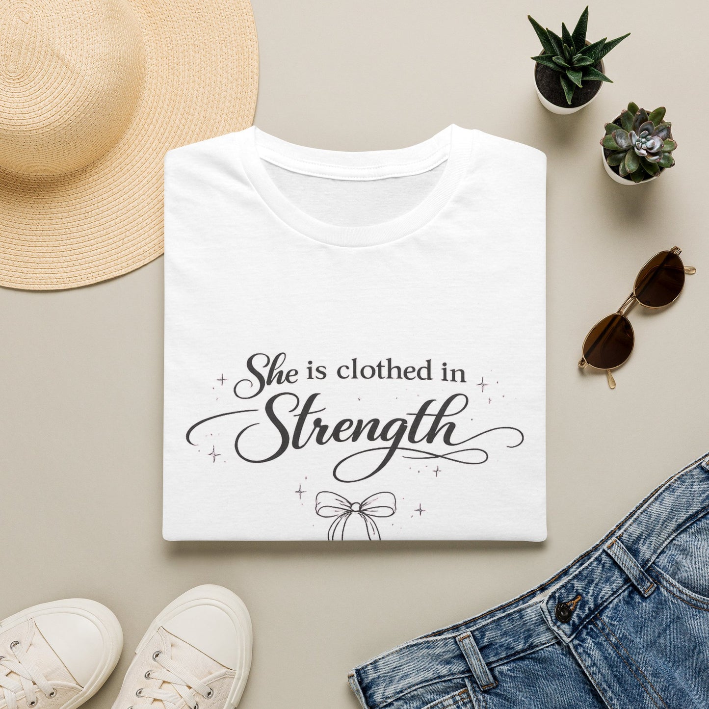She Is Clothed in Strength T-Shirt — Inspirational Christian Women's Tee